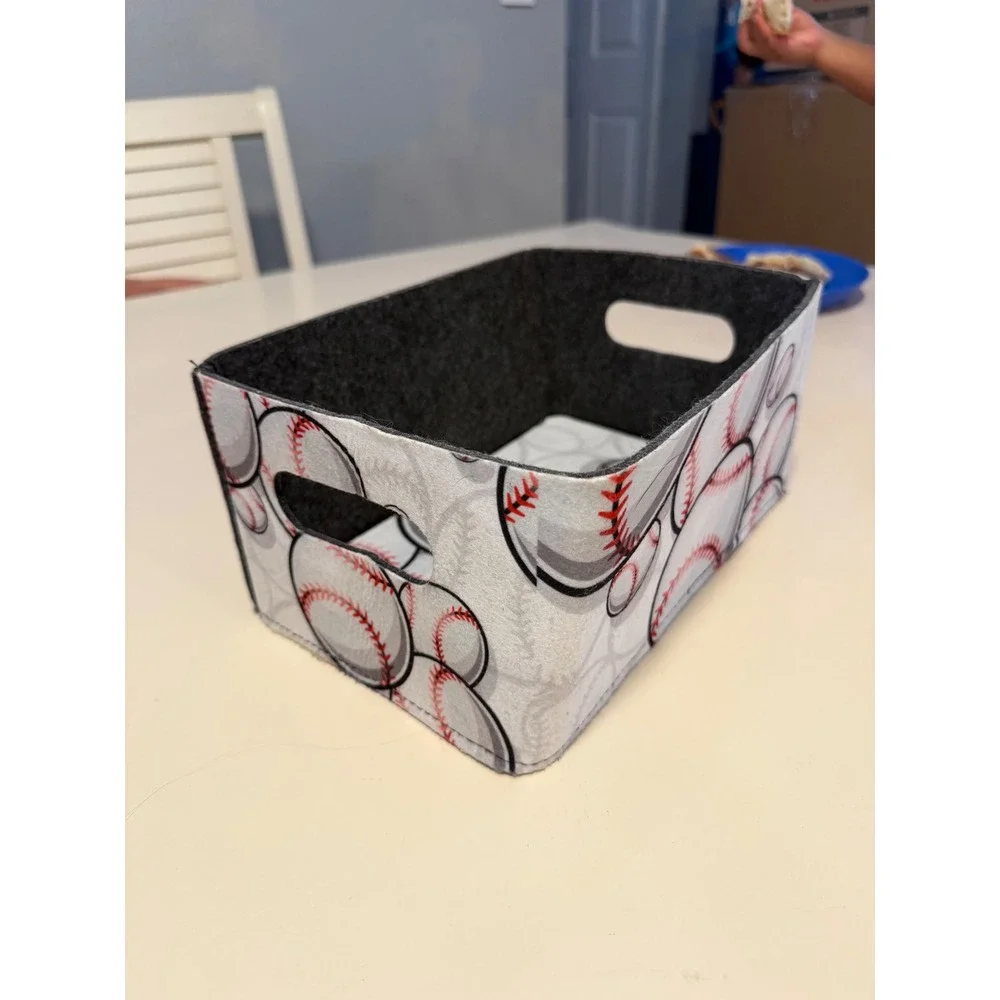 Set of 4 Baseball Felt Storage Bins Sports Nursery Playroom Toy Organizers